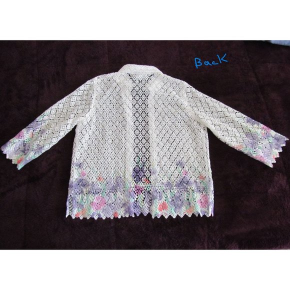 Alfred Dunner White and Floral Border Crochet Lace Open Cardigan - Picture 3 of 10